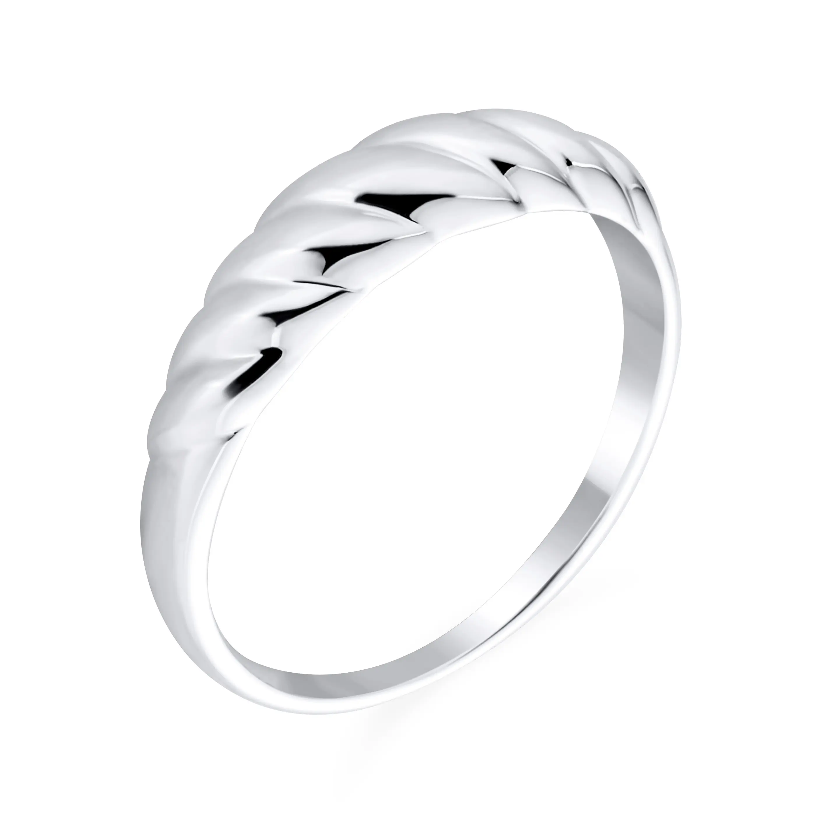 Timeless Ribbed Dome Croissant Ring Shrimp Band .925 Sterling Silver