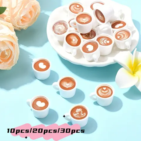 10/20/30 Pieces Latte Art Design Mini Coffee Cup Decorations, Ideal for DIY Jewelry Making and Handmade Resin Pendants, Diy Mix Beads, Diy With Charms, Diy Craft Embellishments, Beading Accessories, Jewelry Making Supplies