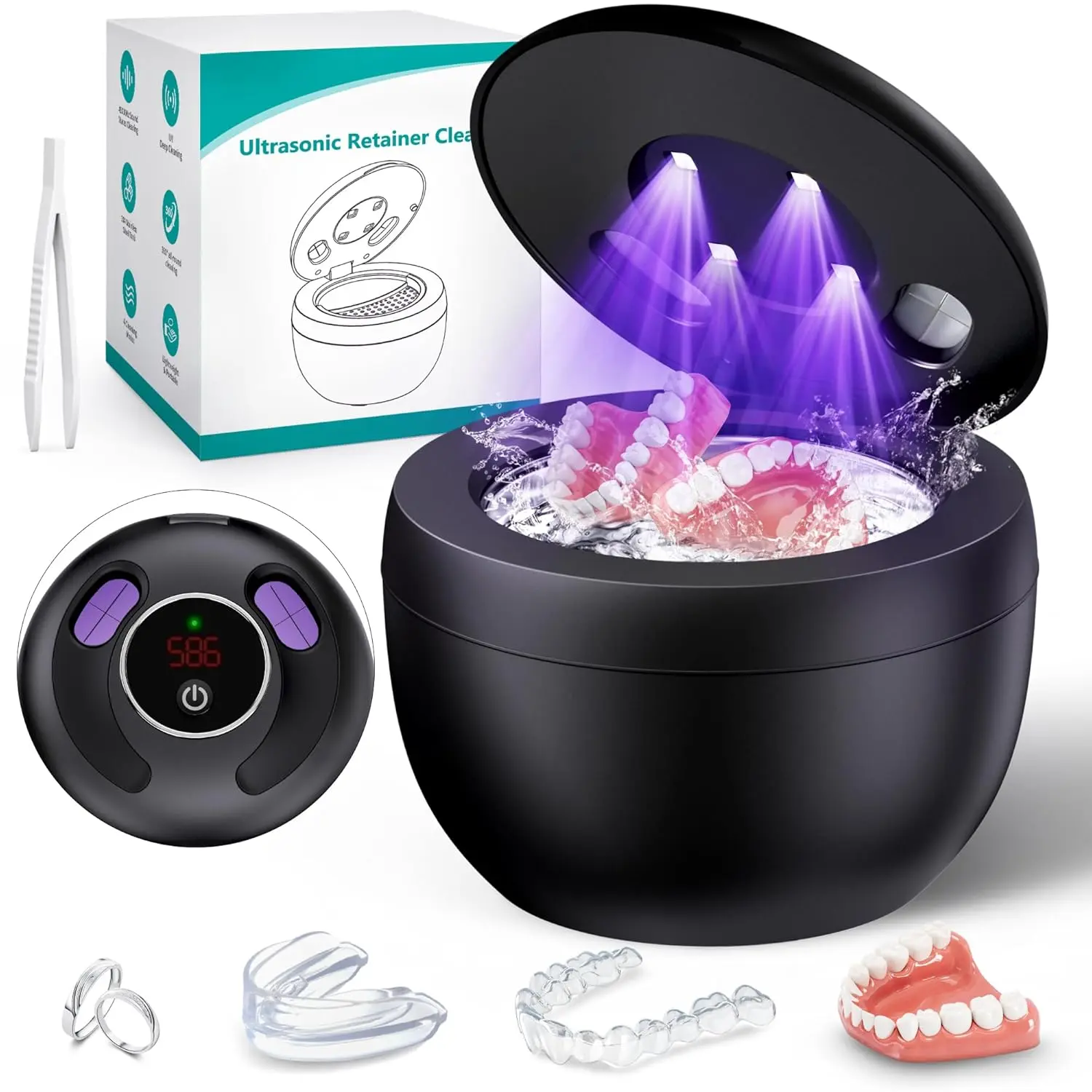 Upgraded Ultrasonic Retainer Cleaner Machine 48kHz, Dental Cleaning Pod, Ultrasonic Retainer cleaner for Dentures, Aligners, Mouth Guards, Night Guards, Toothbrush Heads and Jewelry with 200ML Capacity