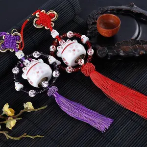 Cartoon Ceramic Car Pendants Cute Ornament Security Lucky Cat Car Interior Ornaments Decoration Car Accessories for Girls