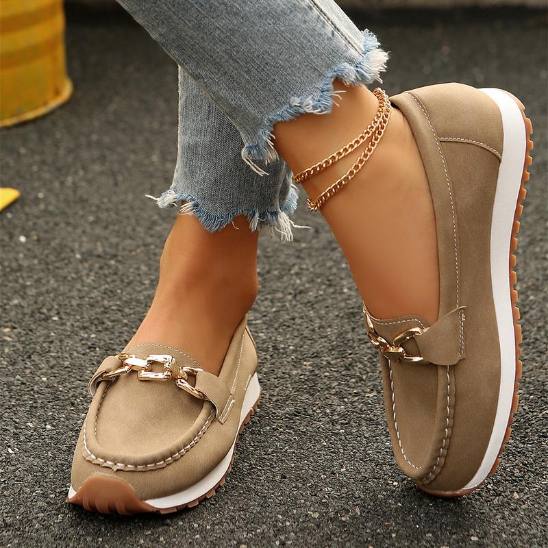 Women's Loafers Shoes with Chain, Round Retro Toe Comfortable Slip On Work