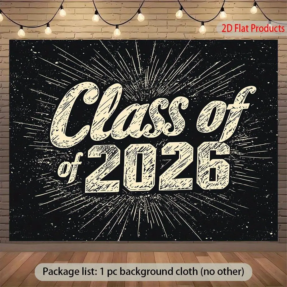 2026 Flat Graduation Decorations Banner - 1PC Retro-Style 2D Reusable Polyester Backdrop, Home & Festive Party Supplies for Class Graduation, Birthday Decor,summerwins