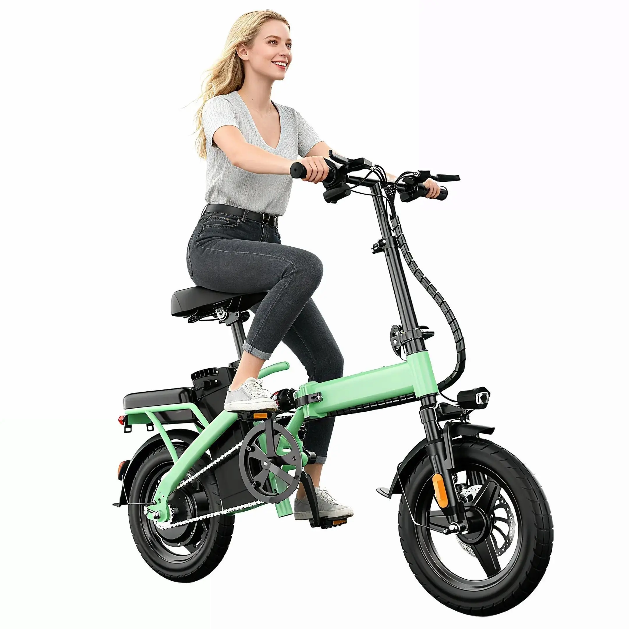 AOEEI Folding Ebike for Adults, 14-Inch Lightweight Urban Commuter, 48V 400W Motor, 10Ah Battery, 22MPH Energy-Saving Electric Bike, UL2849 Certified