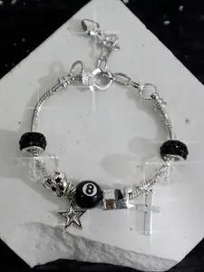 Adjustable Couple Bracelet Set, Sturdy Alloy, 8 Ball Billiards Charm, Star & Cross Design, Leopard Print Pattern, Perfect Gift for Him or Her, Versatile Accessory