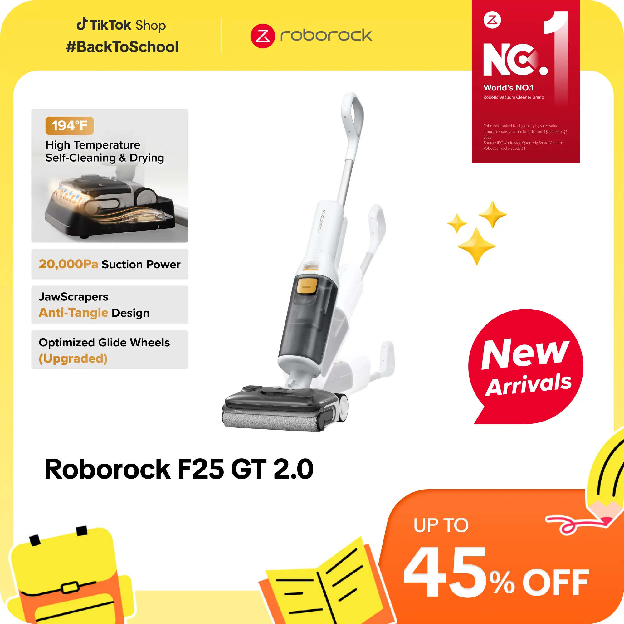 [coming soon] Roborock F25 series GT 2.0 wet and dry Vacuum Cleaners, 20000Pa Suction, 194°F Self-Cleaning Electric Mop, 180° Lie-Flat Edge to Edge Mopping for Tile, Hardwood Floors, Lightweight #TikTokShopBackToSchool