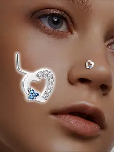 1pcs Love Hollow L-bar Nose Hook with Small Blue Heart, Cute and Compact Ornament, Gift for Friends, Low Allergy