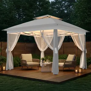 STORM-PROOF 11x11FT Gazebo Heavy Duty Metal Frame Double Canopy Roof All-Season Patio Fortress w Anti-Mosquito Walls Deck Garden Must Have