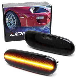 iJDMTOY Smoked Lens Amber Full LED Front Bumper Side Marker Lamp Kit For Toyota 1993-98 Supra, 2000-05 Celica, 2000-07 MR2, Powered by Total 45-SMD LED