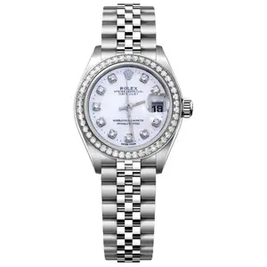 Rolex Lady-Datejust 26mm 69240 Automatic Stainless Steel Aftermarket Diamond Bezel Aftermarket White Mother-of-Pearl Dial Ladies Watch WHP042049