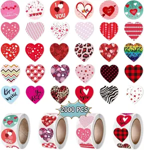 PARTYWIND Valentines Day Heart Stickers, 2000 PCS Self-Adhesive Waterproof Stickers for Scrapbooking/Envelopes, 4 Rolls (8 Designs), Red, Paper, Heart, Modern Style