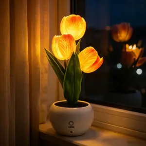 Tulip LED Lamp,USB Rechargeable Touch Night Light,Small Battery Flower Decor for Bedroom, Restaurant, Bar – Birthday, Mother’s Day,Wedding Gifts for Women,Mom