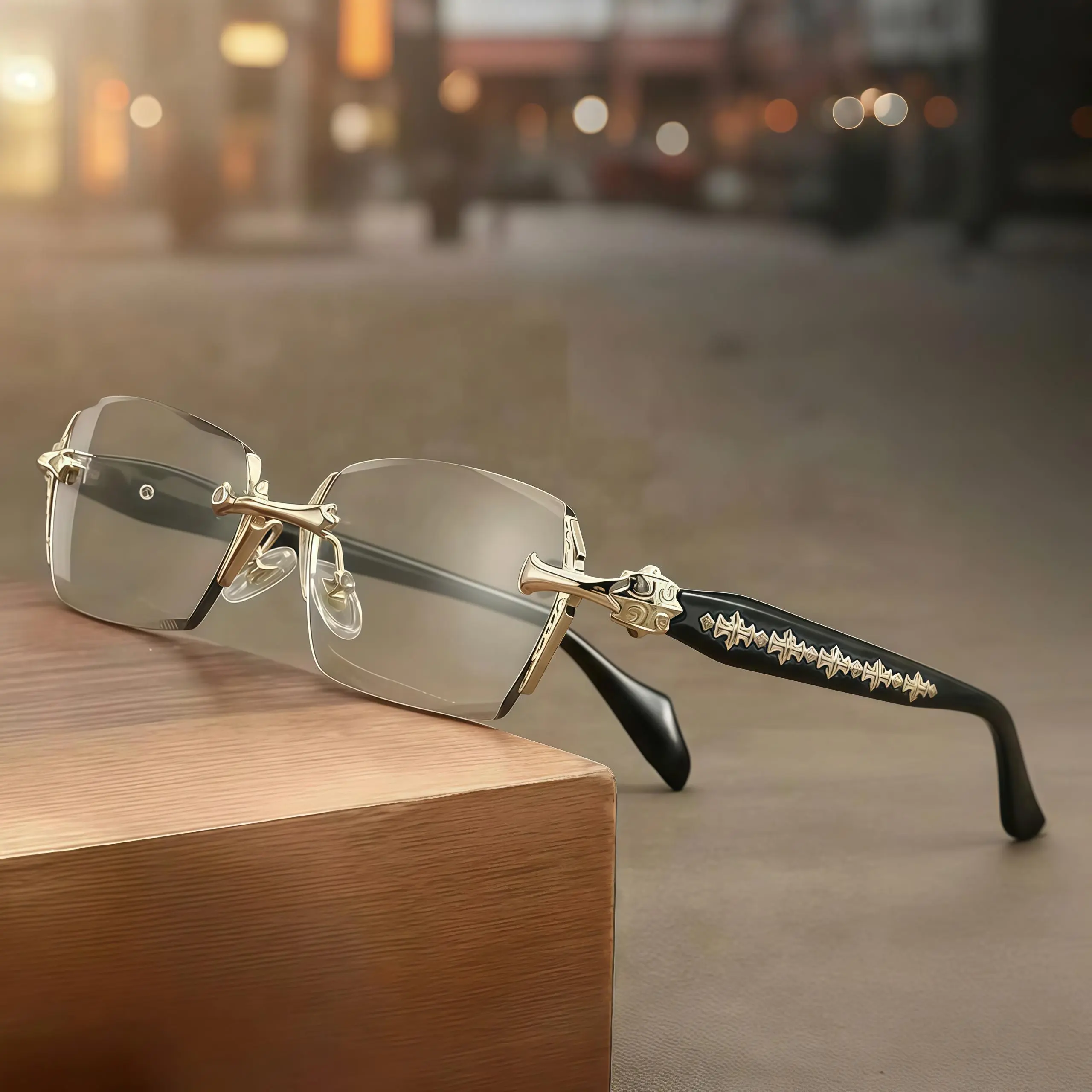 Luxury Frameless Transparent Reading Glasses with Diamond Cut Edges & Stylish Metal Temple Decorations for Reading Computer Games & High-Definition Street Style Visuals - Clear, Daily(Transparent lenses without graduation numbers)