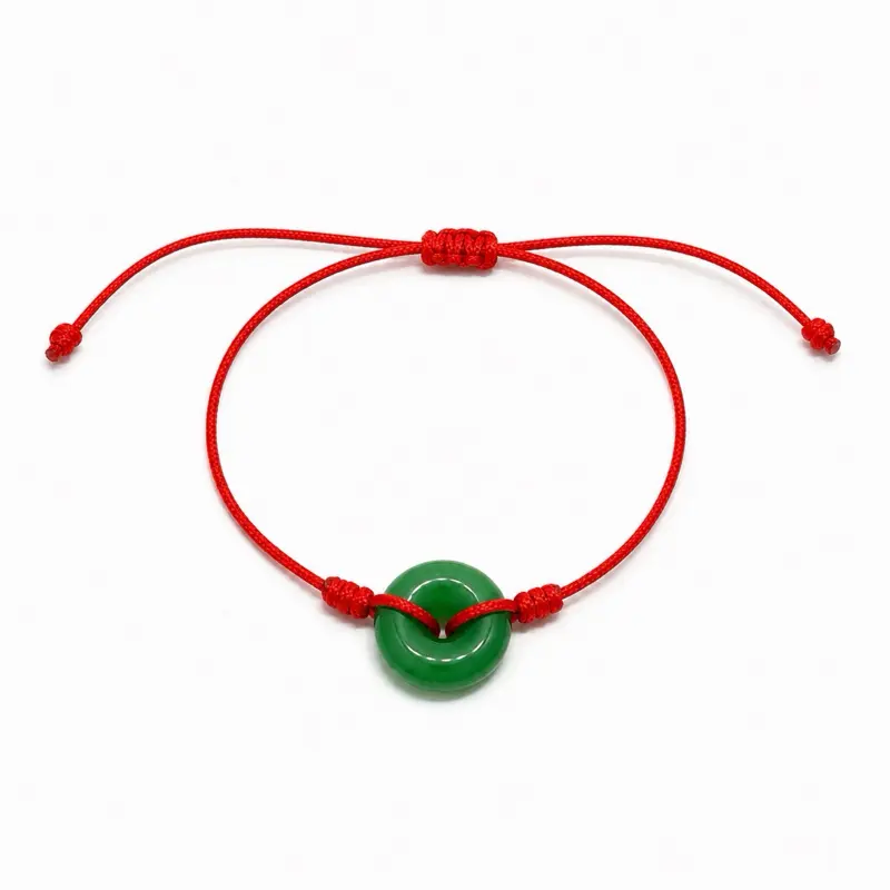 Jade Bracelet with Red Cord and Green Bead for Women
