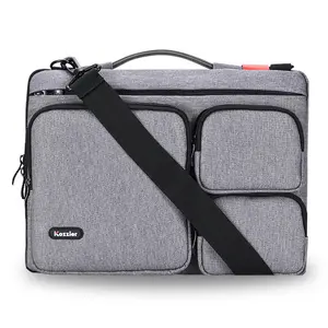 iCozzier 15-15.6 inch Thri-Sidepocket Laptop Sleeve with Handle&Shoulder Strap Electronic Organizer Briefcase for 15.6'' Ultrabook/Notebook/MacBook-Grey