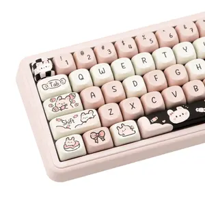 132 Keys Pink PBT Keycaps Dye-Sublimation MOA Profile Kawaii Cute Custom Keycaps Full Set for Cherry Gateron Kailh MX Mechanical Keyboards creamy