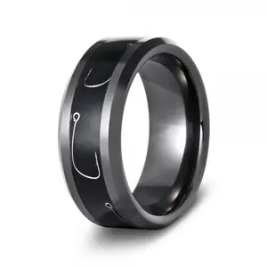 Fishing hook Tungsten Ring|The Angling|GentleBands|8Mm Width, Comfort Fit | Men'S Wedding Bands