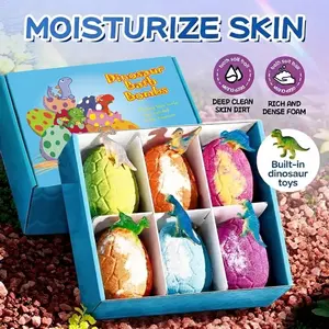 Kids' Surprise Bath Bombs with Toys, 6-Pack Kids Bath Bomb Gift Set, Easter Basket Stuffers for Boys & Girls, Includes Bubble Bath and Dinosaur Toys. travel ideal figets