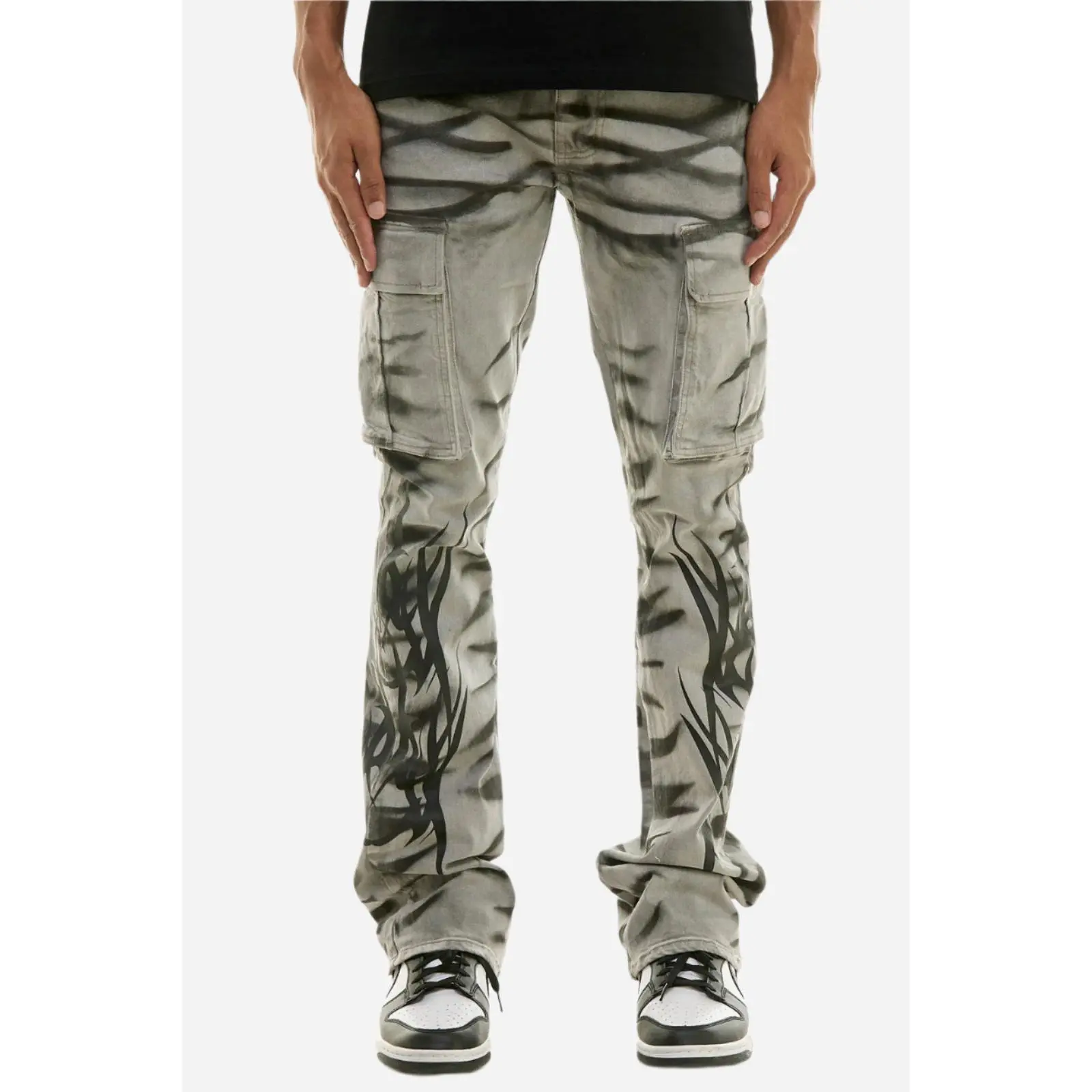 Grey Tribal Cargo Jeans - Skinny Flare Fit