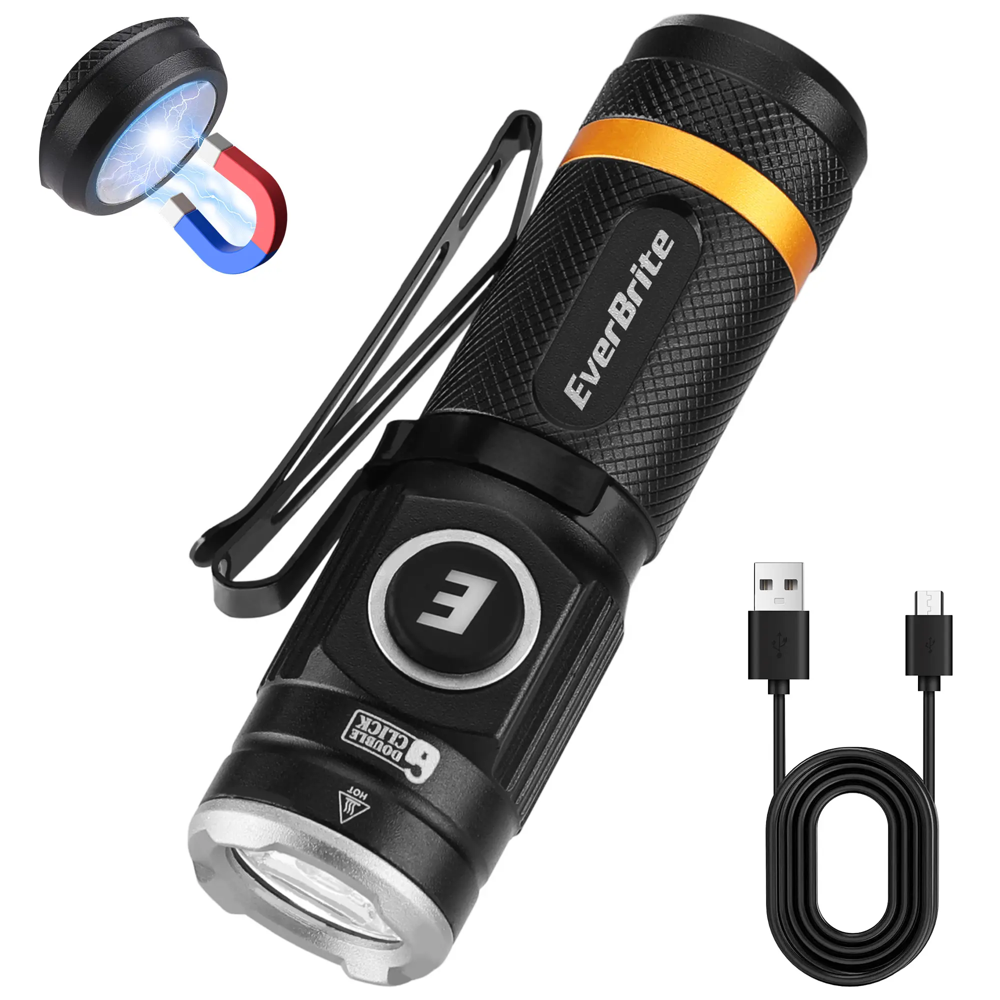 #fathersdaygift EverBrite Mini Flashlight, Rechargeable Flashlight with USB C Cable, 5 Light Modes Pocket Flashlight, 500 Lumens Magnetic Flashlight with Clip for Repair, Outdoors, Emergency