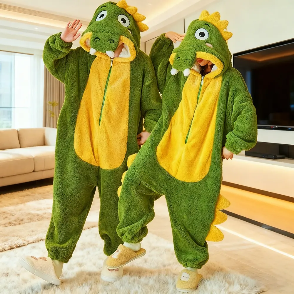 One-piece crocodile pajama, made of flannel, crocodile costume role-play, cute plush Soft pajama, animal cartoon couple outdoor, thickened homewear unisex pajama Onesie Garment