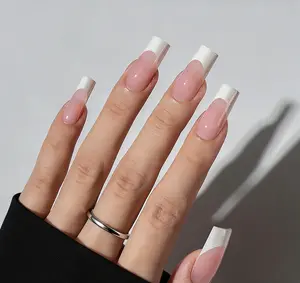 Minimalist French Tip Classic French Nude Press-On Nails Square Shape Soft Nude Base Crisp White Tips High-Quality Flexible Materials Easy Apply Remove