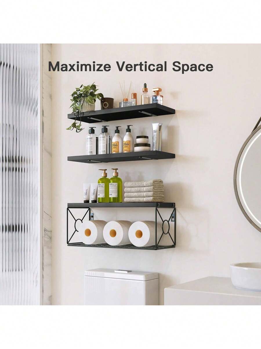 Bathroom Floating Shelves For Wall Mounted Shelf Over Toilet Farmhouse Home Decor Display Shelving Small 16 Inch.