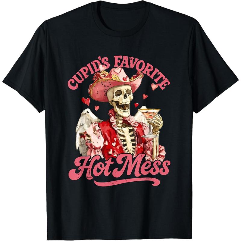 Retro Cupid's Favorite Hot Mess Funny Skeleton Valentine T-Shirt