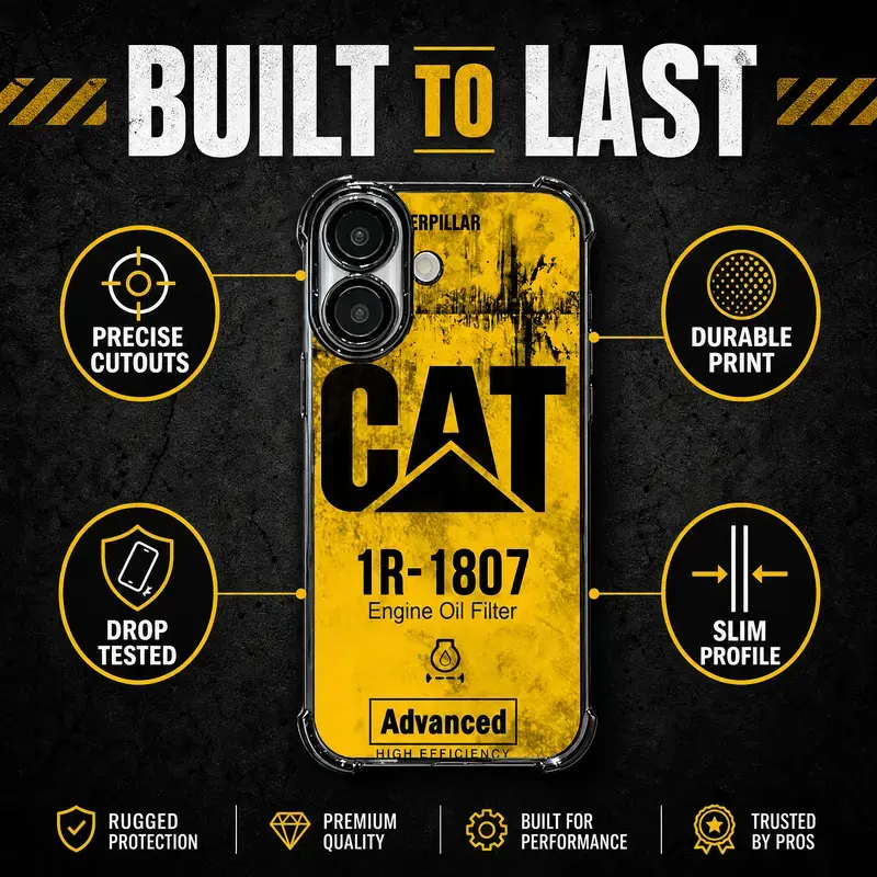CAT Rugged Shockproof Clear Case for iPhone 17 16 15 14 Pro Max Plus | Durable Slim Engine Oil Filter Protective Phone Cover