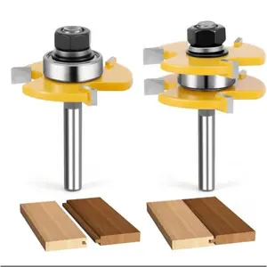 Junreox 2-Piece Tongue and Groove Router Bit Set – 3rd Gen, 1/4" Shank for 3/4" Stock, 1/2" Cutting Depth, Adjustable 3-Teeth Shaker Cabinet Door Bits for Woodworking, Milling, and Cutting