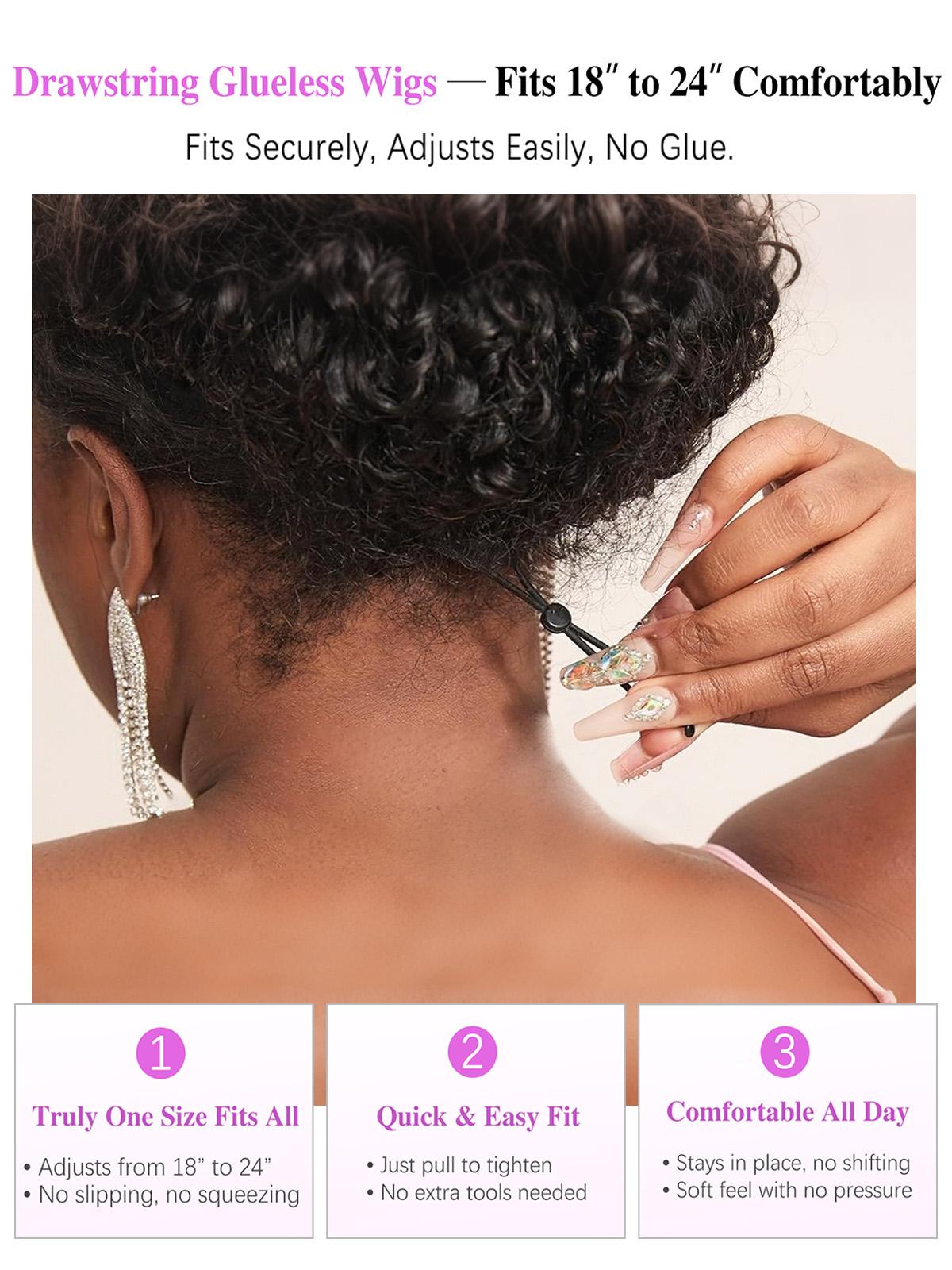 [Glueless] Mihugass 7x6 Glueless Burmese Curly Wave Human Hair Wig Natural Black 200% Density Deep & Water Wave with Drawstring Ready to Wear Glueless Wig 100% Human Hair Wig Pre Plucked Pre Cut HD Lace Closure Wig