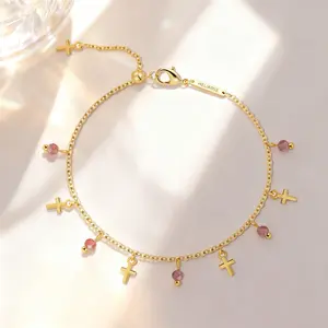 Birthstones by Month Bracelets Gifts for GF Birthday Gift Bracelet for Women Emo Accessories Gifts for Mom Gold Plated Cross Charms