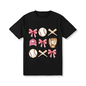Women's Baseball Mom Graphic Tee - Casual Short Sleeve T-Shirt with Playful Baseball & Bow Design, Perfect Mother's Day Gift for Women & Men