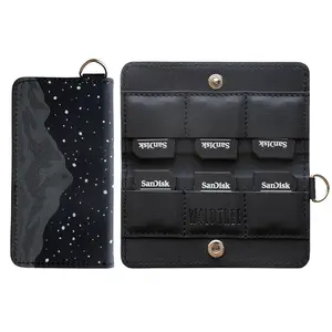 Midnight Mountain SD Card Holder with 6-Slots | PU Leather, Camera Accessory, Travel Case w/ D-Ring