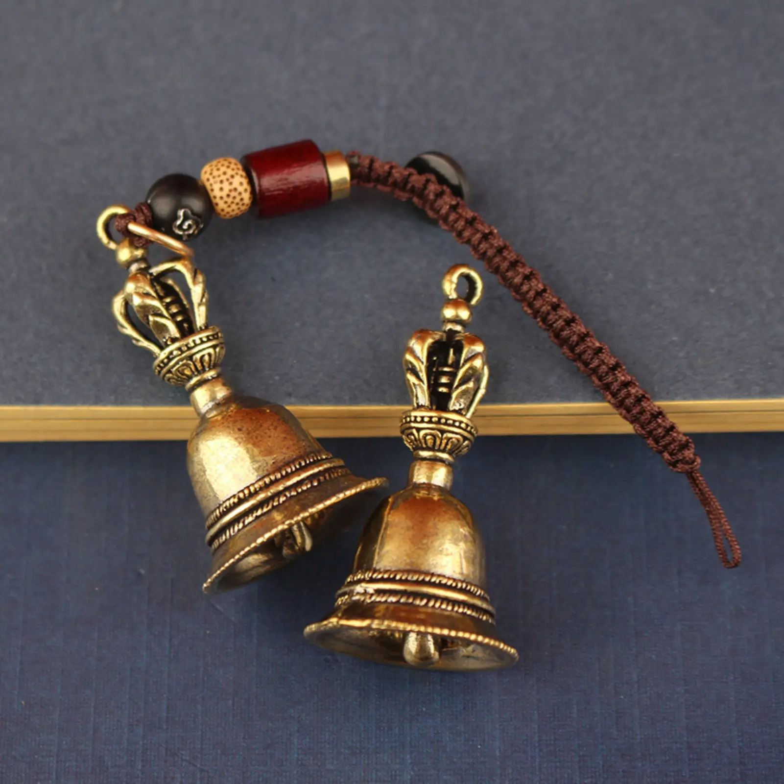 Vintage Pure Brass Bell Spiritual Charm,Trending Tibetan Prayer Bell Evil Protection Amulet,Retro Mini Vajra Bell Pendant Keychain,Lucky Energy Healing Accessory for Car Key Bag Backpack Jewelry Gift