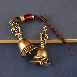 Vintage Pure Brass Bell Spiritual Charm,Trending Tibetan Prayer Bell Evil Protection Amulet,Retro Mini Vajra Bell Pendant Keychain,Lucky Energy Healing Accessory for Car Key Bag Backpack Jewelry Gift