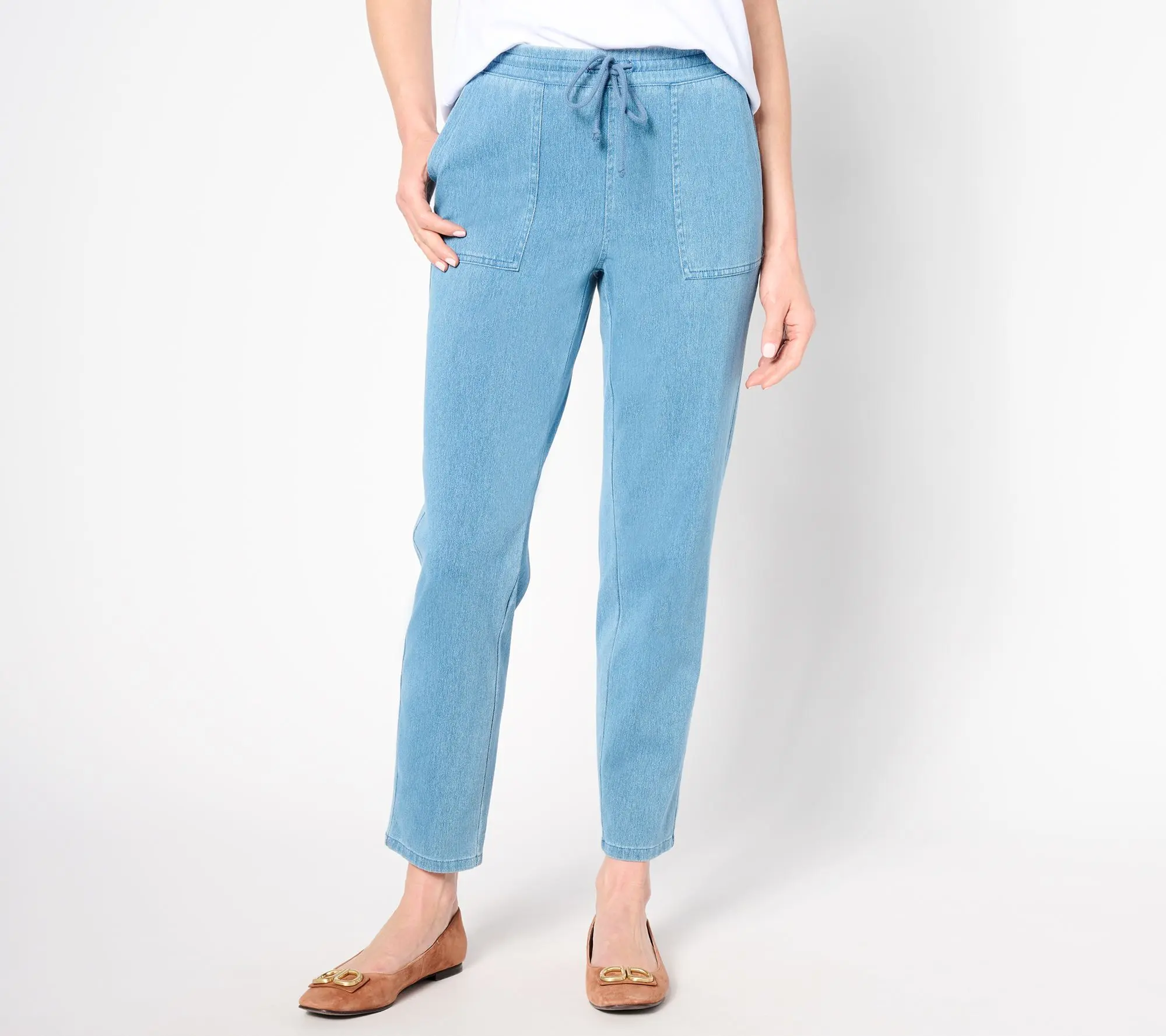 Denim & Co. Tall Comfy Knit Air Denim Tapered Leg Pant w/Pockets