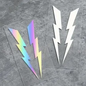 2pcs Vibrant Lightning Bolt Vinyl Decals for Motorcycles, Cars, Helmets & Windshields - Durable PET, High-Gloss Finish, Easy Apply Self-Adhesive Stickers in Rainbow Colors, Motorcycle Accessories