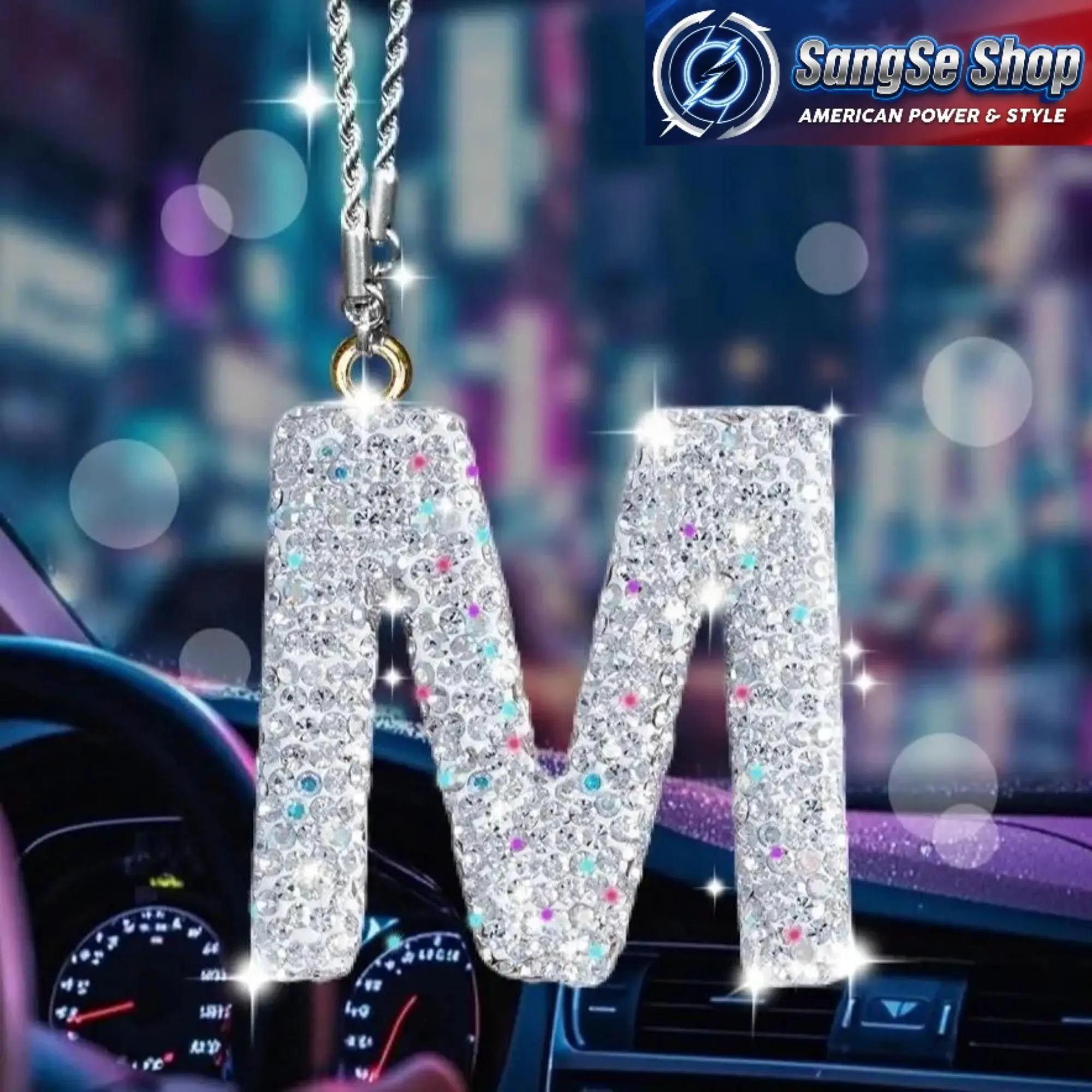 Rhinestone Initial Car Mirror Charm, Sparkling Letter Rearview Mirror Pendant, Aesthetic Crystal Alphabet Car Hanging Ornament for Women, Bling Auto Interior Accessory for Dashboard and Daily Car Decoration