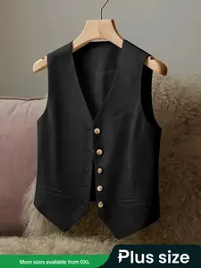 Elegant Plus Size Women's Solid Color Vest Jacket, Comfortable Commuter Formal Wear, Stylish Office for Ladies