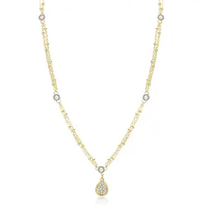 Apilery Gold-Toned Teardrop Crystal Pendant Layered Necklace, Fashion Jewelry for Daily/Party/Date Wear