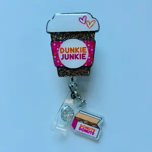 Dunkie Junkie & Charm Badge Reel ~ Retractable ID Badge Holder ~ Handmade ~ Fun Badge Reel ~ Nurse Badge Reel ~ Medical Wear ~ Teacher Lanyard ~ Teacher Humor ~ Teacher Appreciation ~ Coffee Lover
