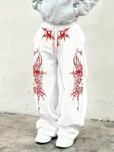 Men's Casual Sporty Long Pants, Thorn Pattern Print, Graphic, Drawstring Wide Leg, Loose Fit, All Seasons, Floral Style, Men's Clothing