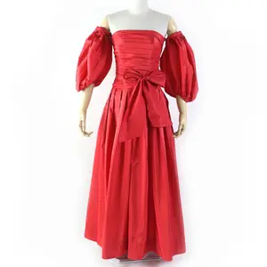 Pre-owned Valentino Silk Small Leather Goods Off Shoulder A Line Dress Red