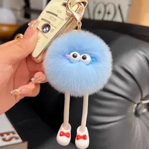 Long Legs Little Coal Ball Car Key Chain Plush Bag Accessory Gift