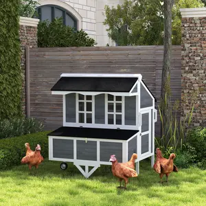 43" Chicken Coop with Wheels, Chicken Tractor with Nesting Box, Windows, Pull-out Tray, Perches, for 2-4 Hens, Gray
