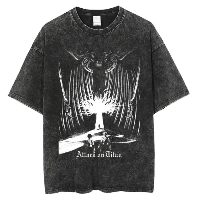 Attack on Titan AOT Graphic Tee Eren Yeager Founding Titan paths Shirt Vintage Washed Oversized T Shirt Goth Grunge Y2K Aesthetic Streetwear Japanese Manga Merch Mikasa Armin Viral Tiktok Trending Summer Casual Boxy Fit Top Black Tee Shirt