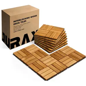 Deck Tiles, 10 count 12x12 Outdoor Patio Floor Tiles,   Flooring Tiles, Snap Tiles for Patio, Balcony, Backyard (10 Sq Ft, Golden Teak)