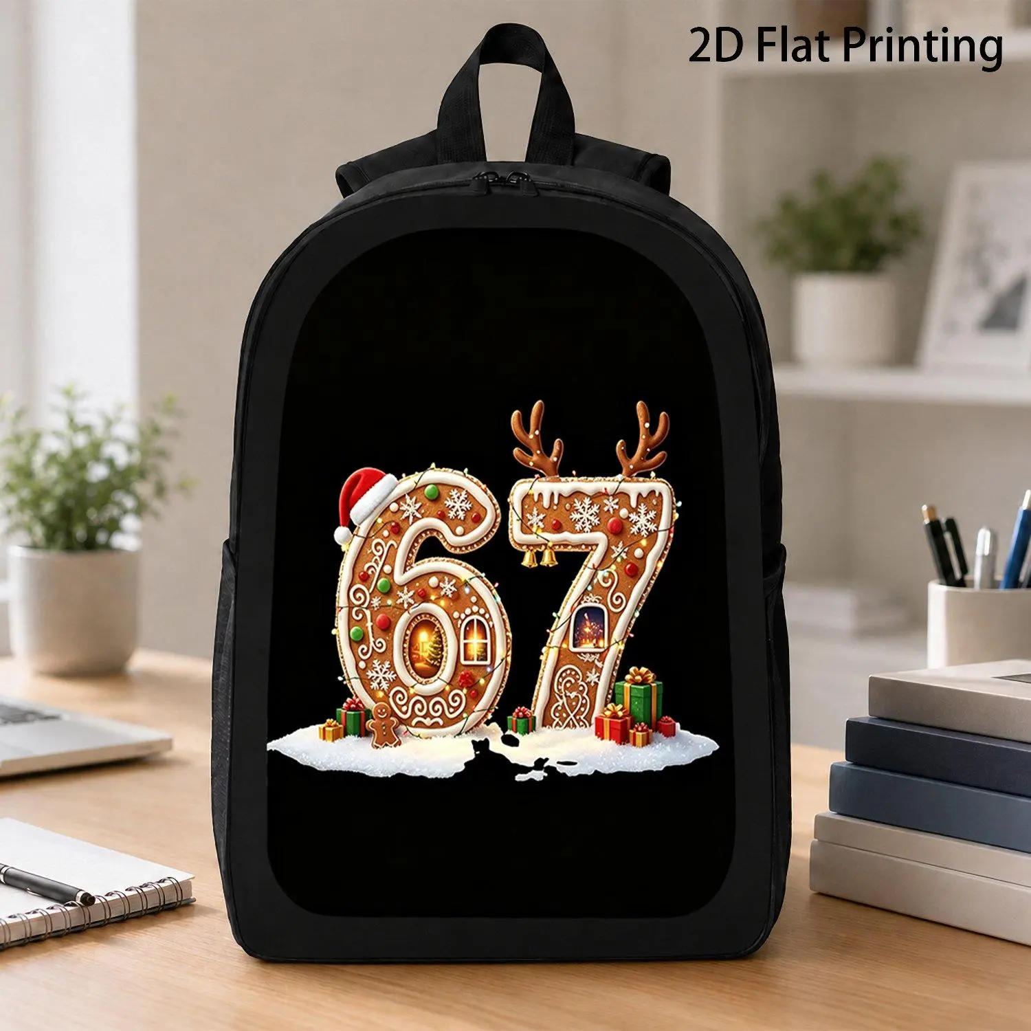 1pc Backpack with Cute Christmas Gingerbread Number 67 Print Casual Daily Backpack for Outdoor Travel and School