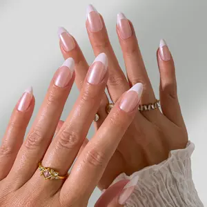 French Chrome Press On Nails - Almond Shape Metallic Silver Chrome Tips with Full Press-On Kit for Easy Application