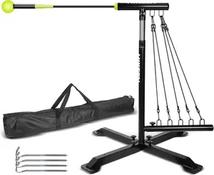 Hikeen Baseball Swing Trainer for Batting Practice – Adjustable Height, 5 Resistance Bands, Anti-Dent Ball Head, Sturdy Base with Ground Stakes & Carry Bag Home Workout Equipment baseball drip